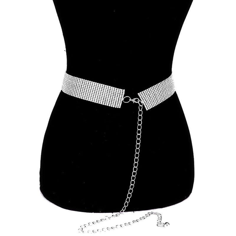 Crystal Accented Rhinestone Pave Embellished Belt Red