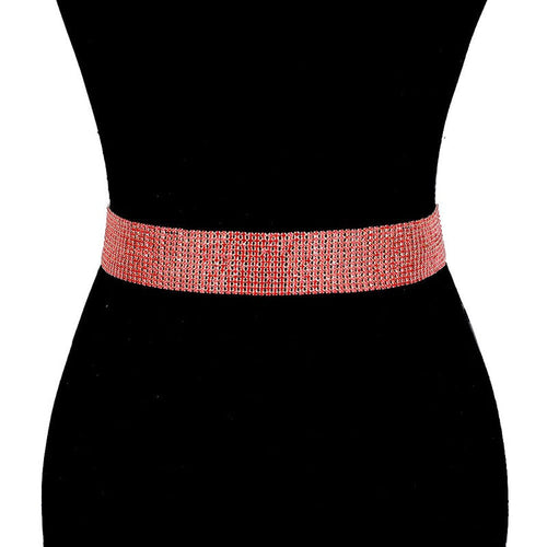 Crystal Accented Rhinestone Pave Embellished Belt - Red