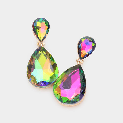 Women's Crystal Double Teardrop Evening Dangle Earrings - Default