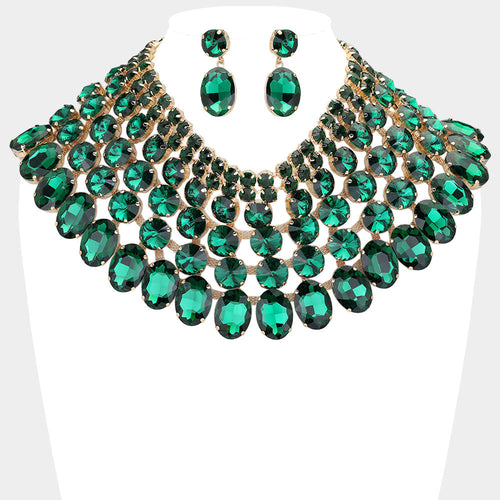 Women's Crystal Glass Bib Statement Necklace - Emerald