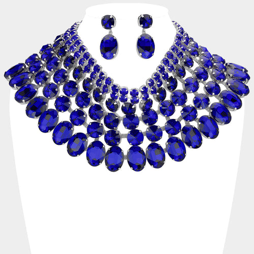 Women's Crystal Glass Bib Statement Necklace - Hematite, Montana Blue