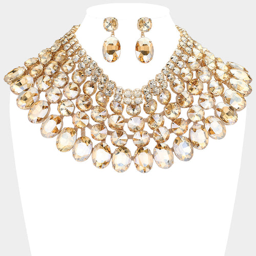 Women's Crystal Glass Bib Statement Necklace - Lt Col Topaz