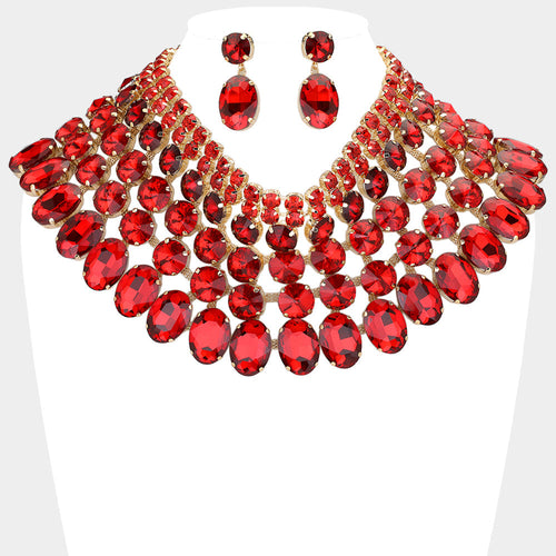 Women's Crystal Glass Bib Statement Necklace - Siam