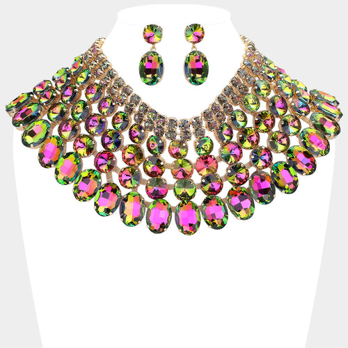 Women's Crystal Glass Bib Statement Necklace - Vitrail Medium