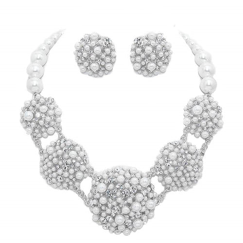 Collar con perlas de cristal y burbujas para ocasiones especiales - Blanco rodio transparente