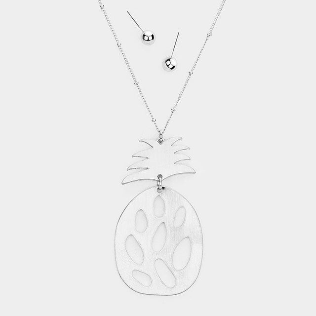 Silver Cut out Pineapple Link Pendant Necklace