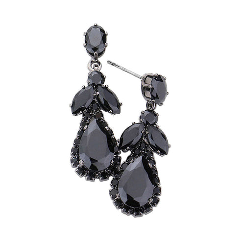 CZ Multi Stone Dangle Evening Earrings - Jet Black