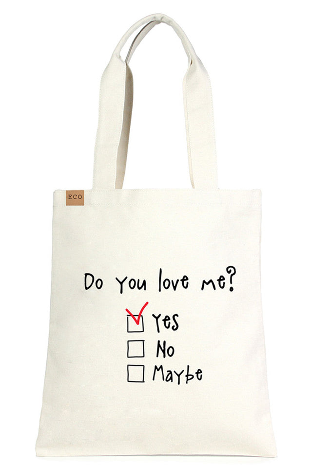 Do You Love Me Eco Bag combines sustainability with style, crafted from eco-friendly materials to reduce environmental impact. Its durable design ensures long-lasting use, while the spacious interior accommodates daily essentials effortlessly. Ideal for eco-conscious consumers seeking a practical yet fashionable accessory that supports a greener lifestyle. 