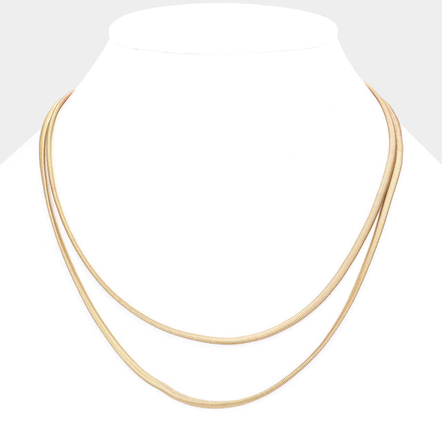 Worn Gold Double Layered Metal Necklace