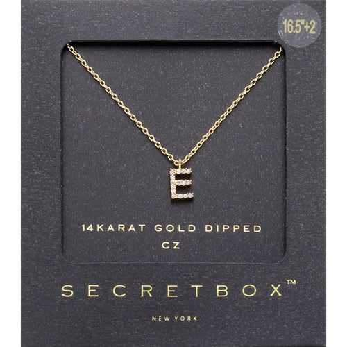 -E- Secret Box 14K Gold Dipped Cubic Zirconia Initial Monogram Pendant Necklace - Gold