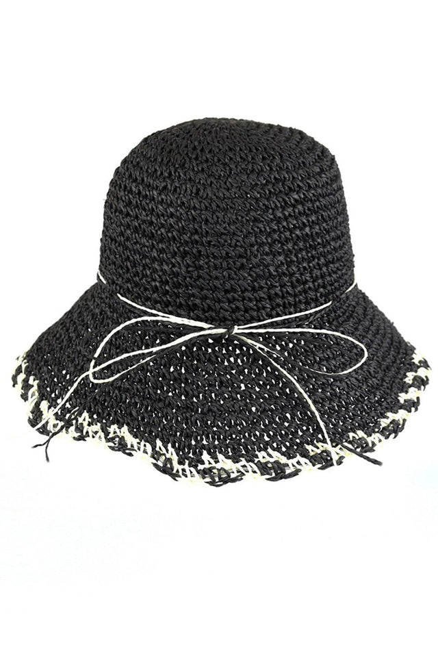 Black Edge Detailed Straw Bucket Hat features meticulous craftsmanship with reinforced edge binding for enhanced durability. The premium natural straw material provides optimal ventilation while delivering effective UV protection. Its classic bucket silhouette offers versatile styling options with the technical advantage of all-around brim coverage, ideal for both casual outings and dedicated sun protection. 