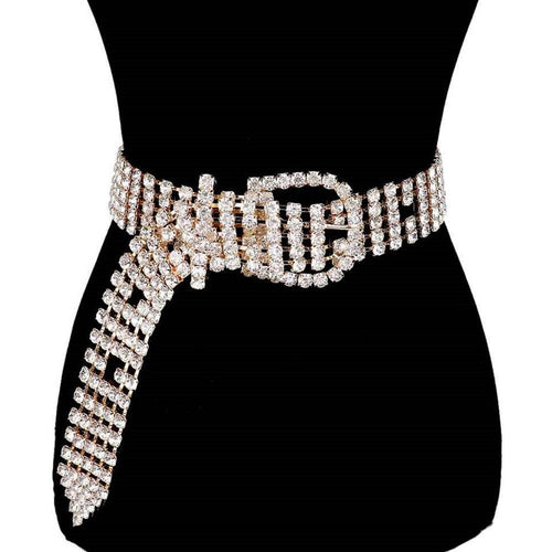Cinturón con hebilla de diamantes de imitación de cristal adornado Cinturón con diamantes de imitación - Oro
