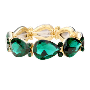 Emerald Green Glass Crystal Teardrop Accented Stretch Evening Bracelet sleek style adds a pop of color to your attire, coordinate with any ensemble from business casual to everyday wear Birthday Gift, Anniversary Gift, Valentine's Day, Christmas, Navidad, Cumpleanos, Mother's Day Gift, Prom, Wedding Bridal, Quinceanera, Sweet 16