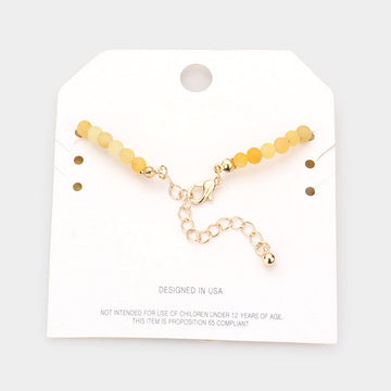 Enamel Heart Charm Semi Precious Stone Anklet - Yellow - Anklets
