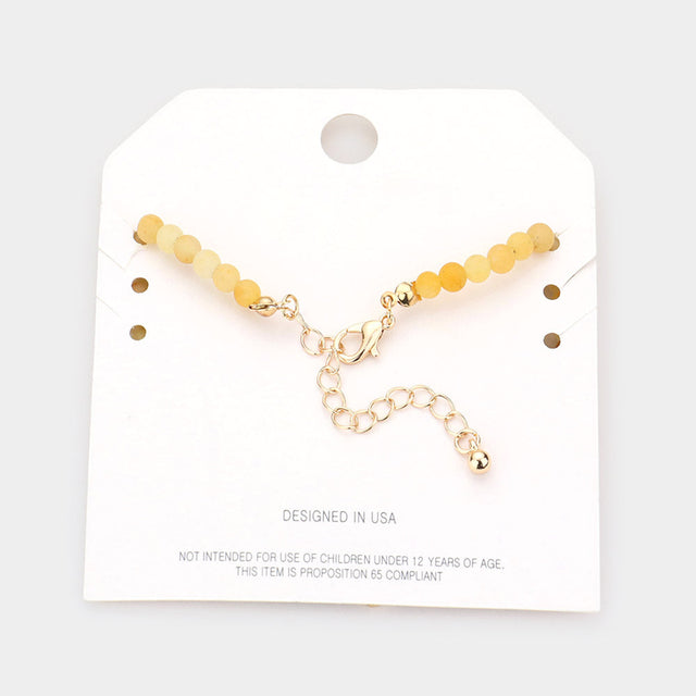 Enamel Heart Charm Semi Precious Stone Anklet - Yellow - Anklets