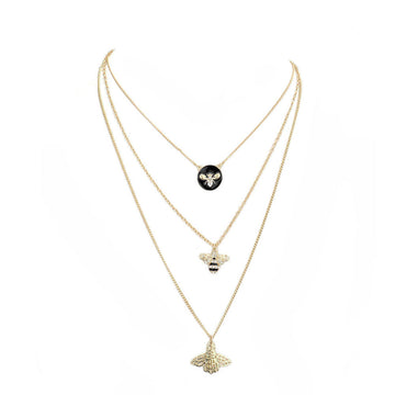 Black Enamel Rhinestone Embellished Honey Bee Pendant Triple Layered Necklace, Get ready with these Pendant Triple Layered Necklace, put on a pop of color to complete your ensemble. Perfect for adding just the right amount of shimmer & shine. Perfect Birthday Gift, Anniversary Gift, Mother's Day Gift, Graduation Gift.
