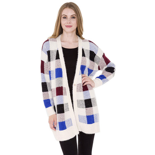 Cárdigan de cuadros escoceses de otoño e invierno - Beige