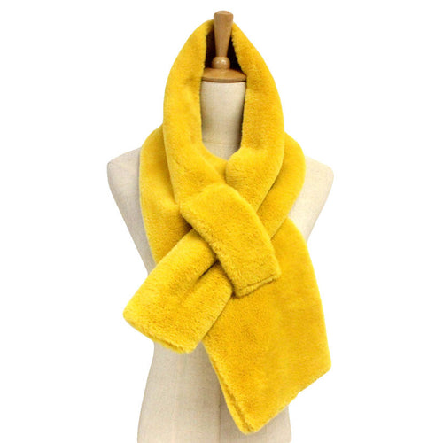 Bufanda de piel sintética lisa para otoño e invierno - Mostaza