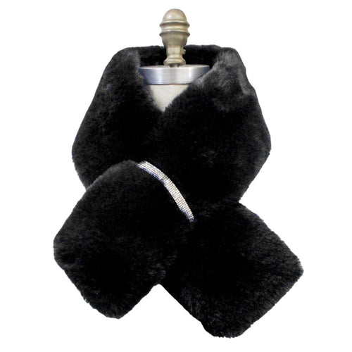 Faux Fur Bling Pull Through Scarf - Black
