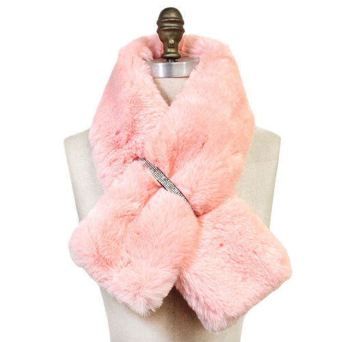 Faux Fur Bling Pull Through Scarf - Pink