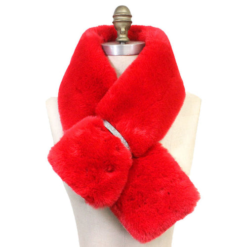 Faux Fur Bling Pull Through Scarf - Red