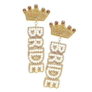 Light Col Topaz Felt Back Pearl Beaded 'Bride' Crown Dangle Earrings Bead Earrings Crown Bride Earrings; fun handcrafted jewelry that fits your lifestyle, adding a pop of pretty color, perfect for Bachelorette Party and Wedding. Enhance your attire with these vibrant artisanal earrings to show off your fun trendsetting style.