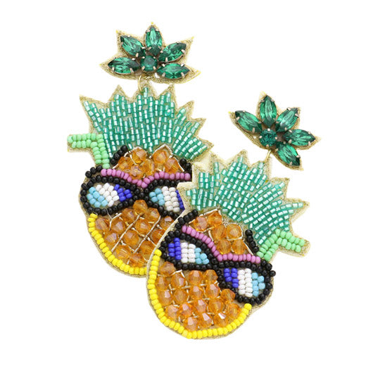 Feel the tropical vibes with these Felt Back Stone Beaded Pineapple Dangle Earrings! These earrings are handmade with stone beads, making them the perfect statement piece to add a splash of sweetness and spice to any outfit. Fun Birthday Gift, Anniversary Gift, Christmas Gift, Regalo Cumpleanos, Regalo Navidad, etc