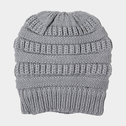 Fleece Lining Soft Cable Knit Bean Hat - Gray