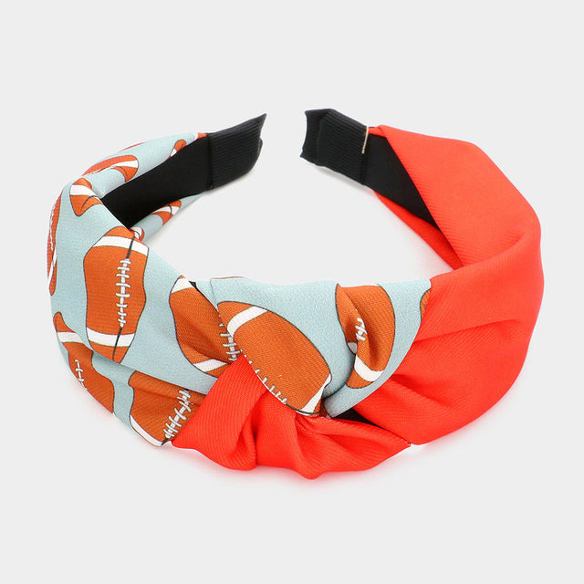 Orange Football Patterned Knot Burnout Headband