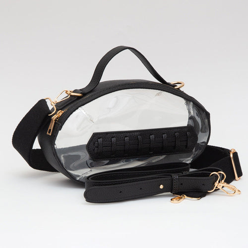 Football Shaped Transparent Crossbody Bag - Black, Clear