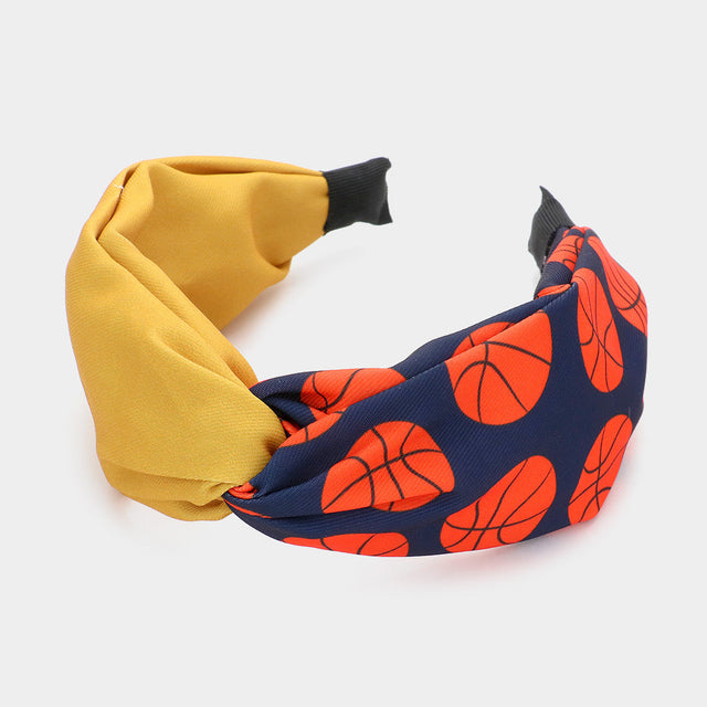 Navy, Yellow Game Day Basketball Patterned Twisted Headband