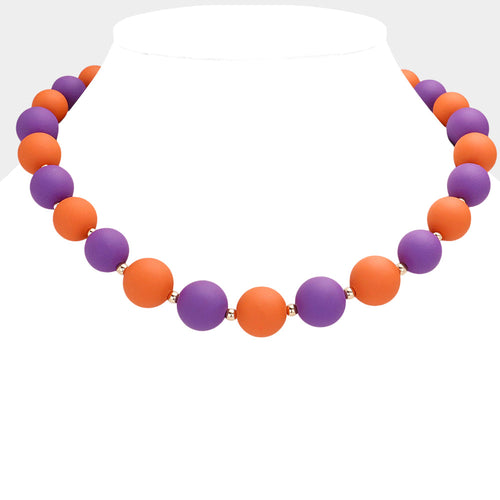 Women's Game Day Beaded Necklace - Orange, Purple