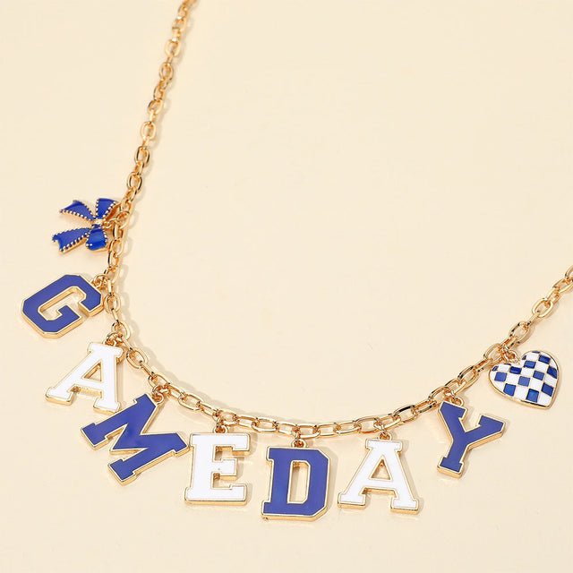 Blue, White GAME DAY Letter Charm Station Necklace