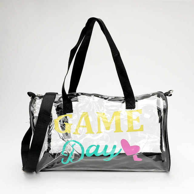 Black, Clear GAME DAY Message Printed Transparent Boston Bag / Crossbody Bag