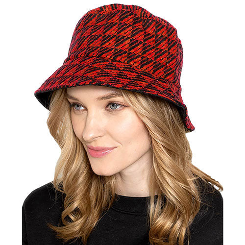Geometric Patterned Bucket Hats - Red
