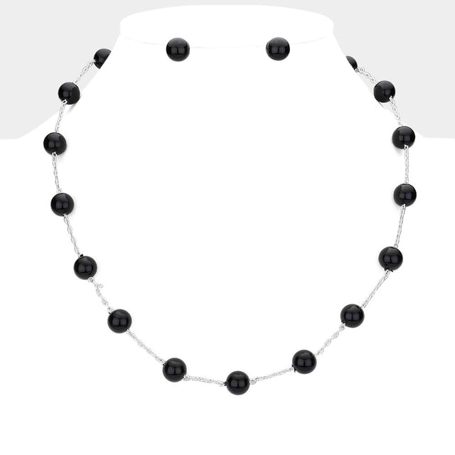Black, Silver Glass Ball Station Necklace