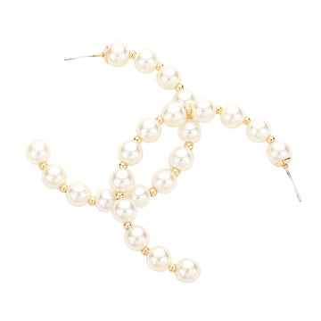 Cream Pearl Metal Ball 2 Inch Hoop Earrings make a luxurious addition to any ensemble, featuring 2 inch metal hoops with pearl balls at the bottom. Make a statement and enhance any look. Ideal Birthday Gift, Anniversary Gift, Christmas Gift, Mothers Day Gift, Valentine's Day Gift. Regalo Navidad, Regalo Cumpleanos