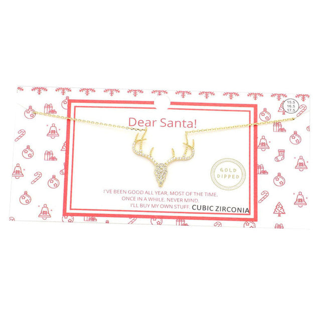 Gold Dipped CZ Reindeer Pendant Necklace. Beautifully crafted design adds a gorgeous glow to any outfit. Jewelry that fits your lifestyle! Perfect Birthday Gift, Anniversary Gift, Mother's Day Gift, Anniversary Gift, Graduation Gift, Prom Jewelry, Just Because Gift, Thank you Gift.