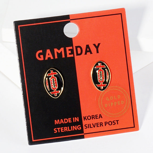 Black, Orange Gold Dipped GAMEDAY Football Stud Earrings