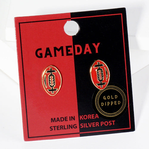 Gold Dipped GAMEDAY Football Stud Earrings - Black, Red