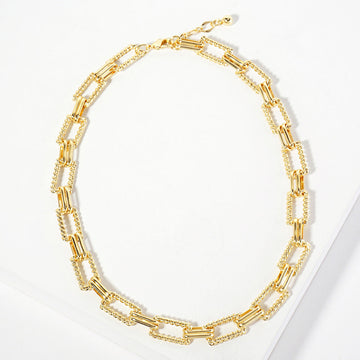 Gold Gold Dipped Textured Rectangle Link Chain Necklace