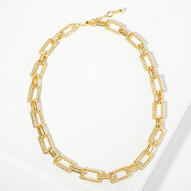 Gold Gold Dipped Textured Rectangle Link Chain Necklace