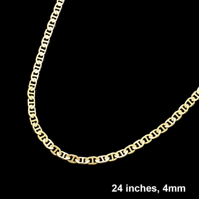 Gold Gold Plated 24 Inch 4mm Mariner Metal Chain Necklace