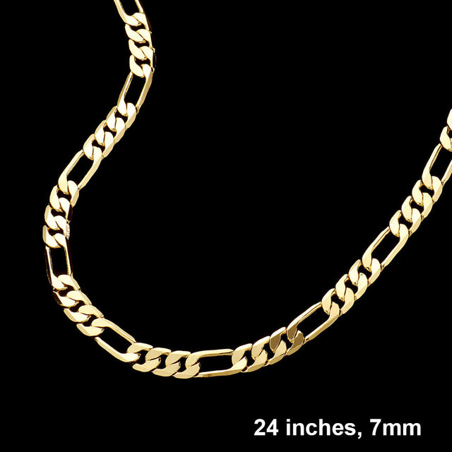 Gold Gold Plated 24 Inch 7mm Figaro Metal Chain Necklace