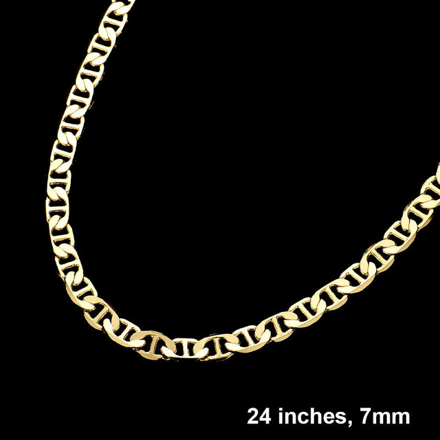 Gold Gold Plated 24 Inch 7mm Mariner Metal Chain Necklace