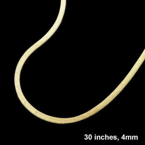Gold Plated 30 Inch 4mm Herringbone Metal Chain Necklace - Gold
