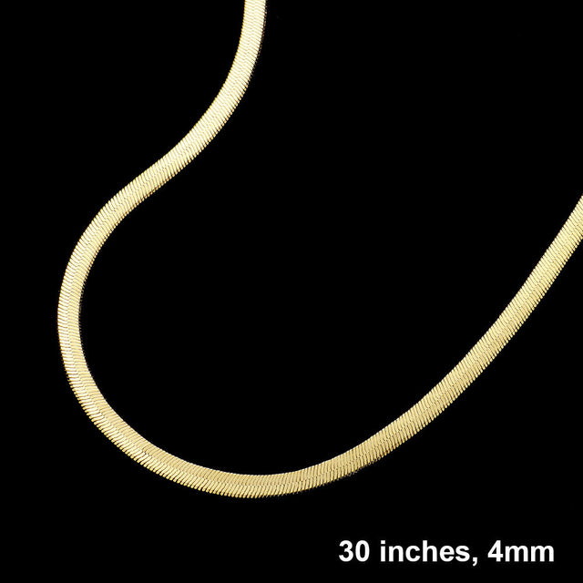 Gold Gold Plated 30 Inch 4mm Herringbone Metal Chain Necklace