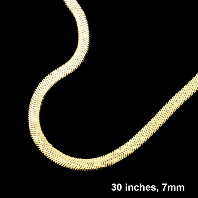 Gold Gold Plated 30 Inch 7mm Herringbone Metal Chain Necklace