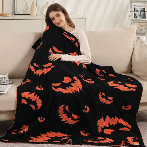 Halloween Bat Patterned Reversible Throw Blanket - Orange