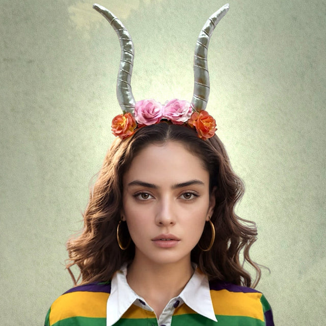 Multi Halloween Floral Horned Crown Headband